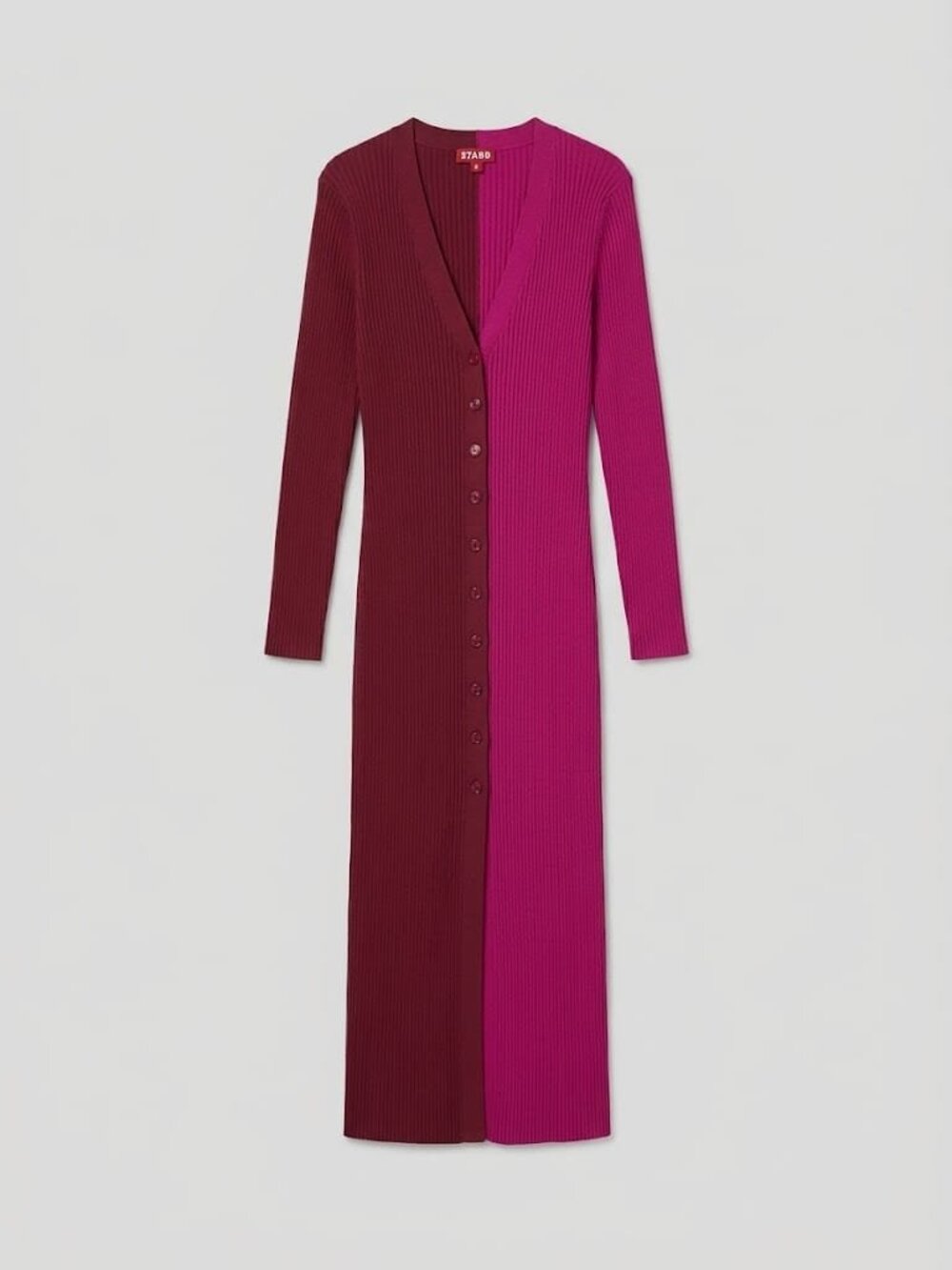 STAUD Bi-Color Ribbed Knit Button-Front Maxi Dress - Picture 2 of 5